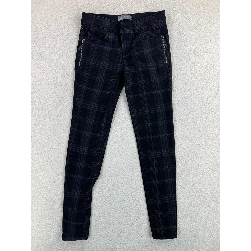 Wit & Wisdom Skinny Jeans Womens 6 Black Plaid Mid Rise Stretch Zip Pockets